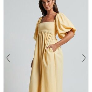 Brand new yellow puff sleeve showpo dress